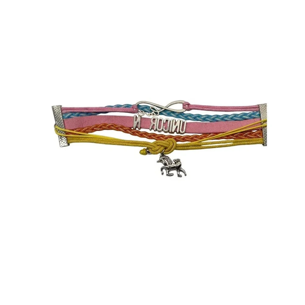 Infinity Love Unicorn Adjustable Braided Charm Bracelet Multicolor Girls Jewelry